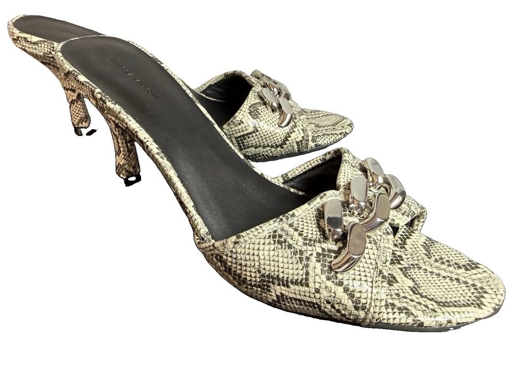Rebecca Minkoff $188 Snake Print Mule Kitten Heel Sandals Women’s Size 9.5